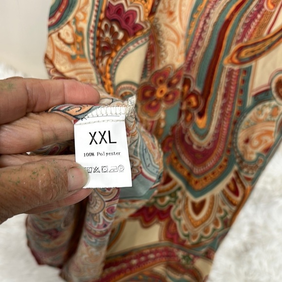 Red and Orange Ruffled Tiered Sundress with Cold Shoulder - Picture 6 of 10